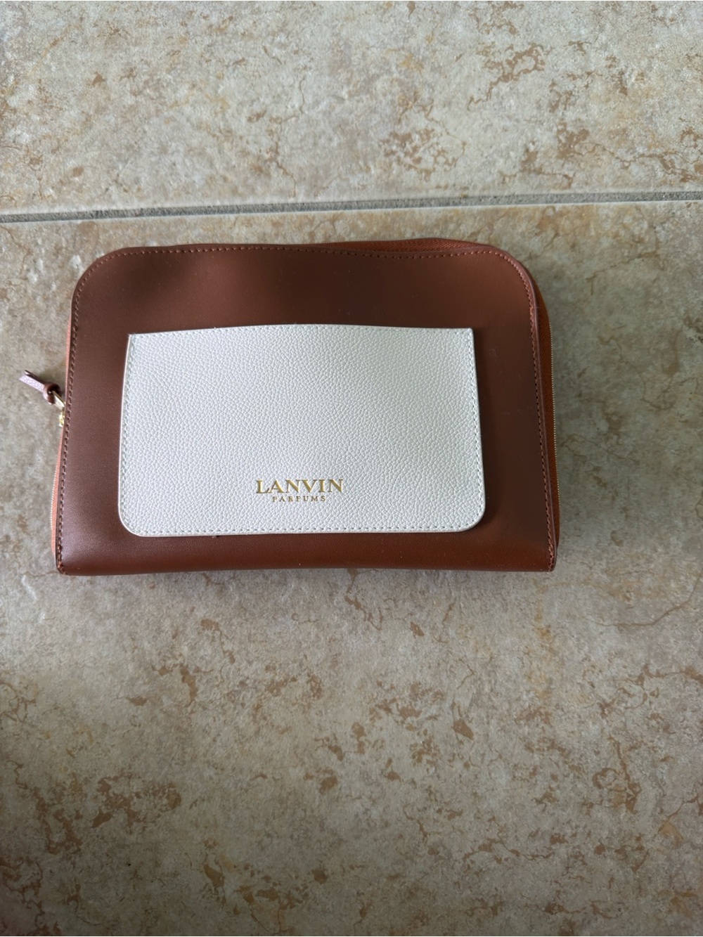 Lanvin Brown and White Leather Toiletry Pouch